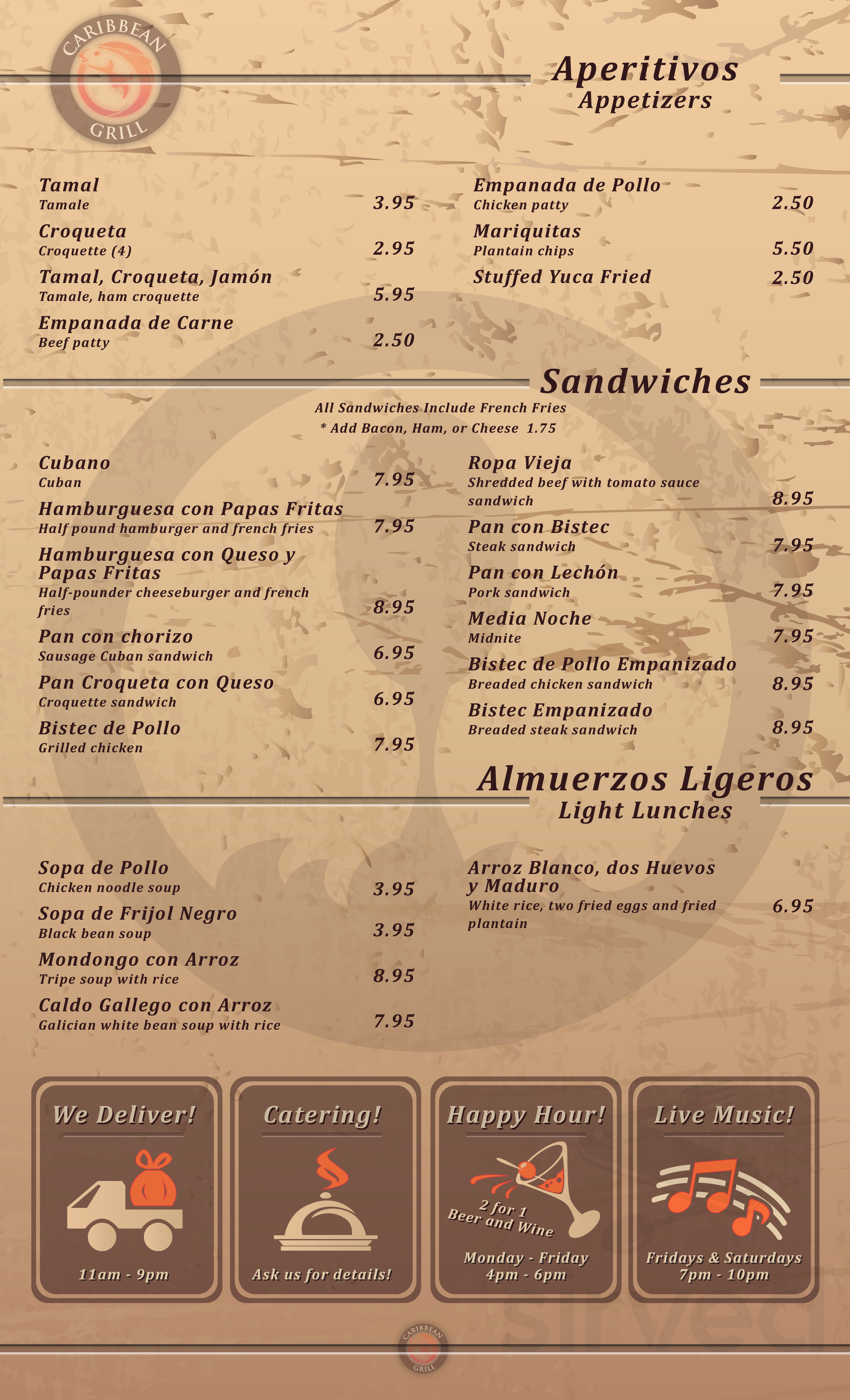 Caribbean Cuban Grill menu in Coconut Creek, Florida, USA