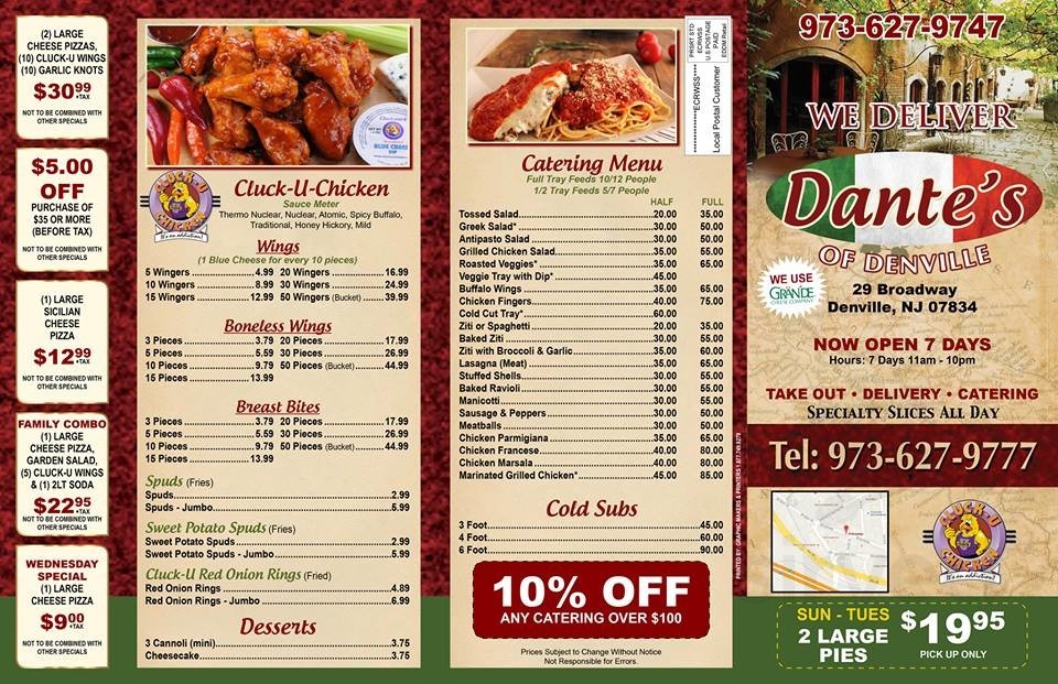 Dantes Pizzeria menu in Denville, New Jersey, USA