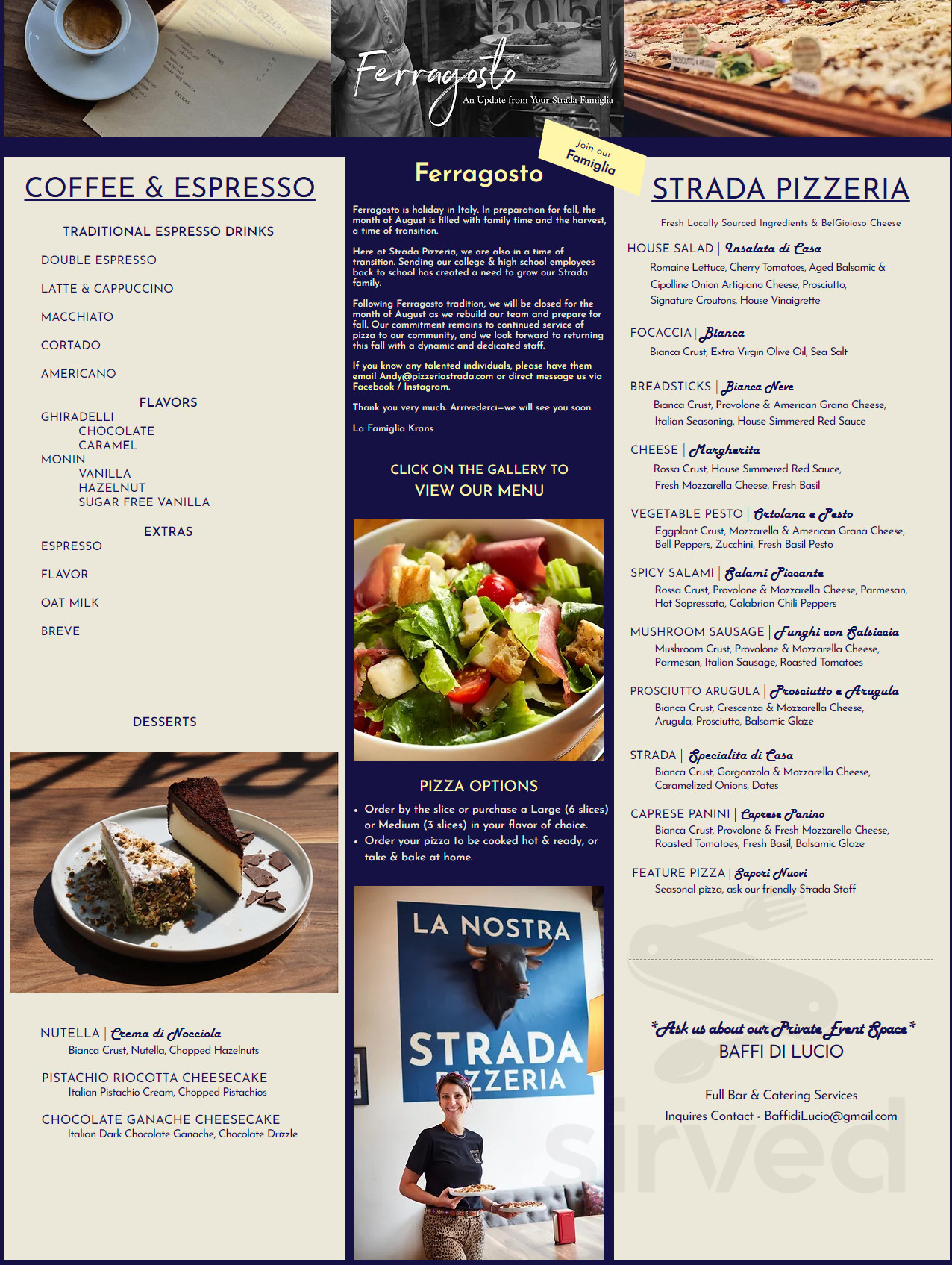 Strada West Menu Strada Pizzeria menu in De Pere, Wisconsin, USA