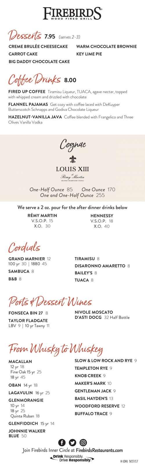 Firebirds Wood Fired Grill menu in Bridgeville, Pennsylvania, USA