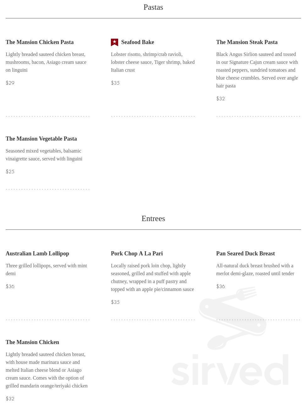 Fallon S Menu Menu - O'Fallon IL's The Mansion | Sirved