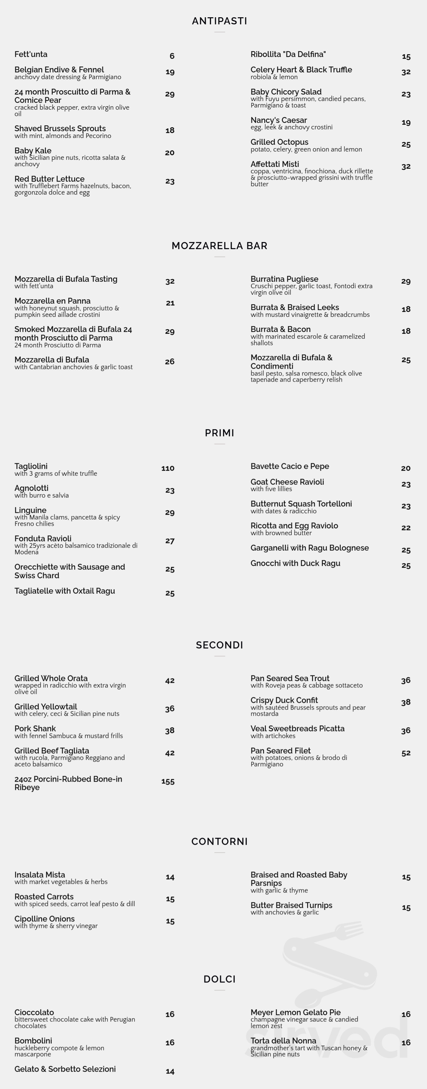 Menu - Los Angeles CA's Osteria Mozza | Sirved