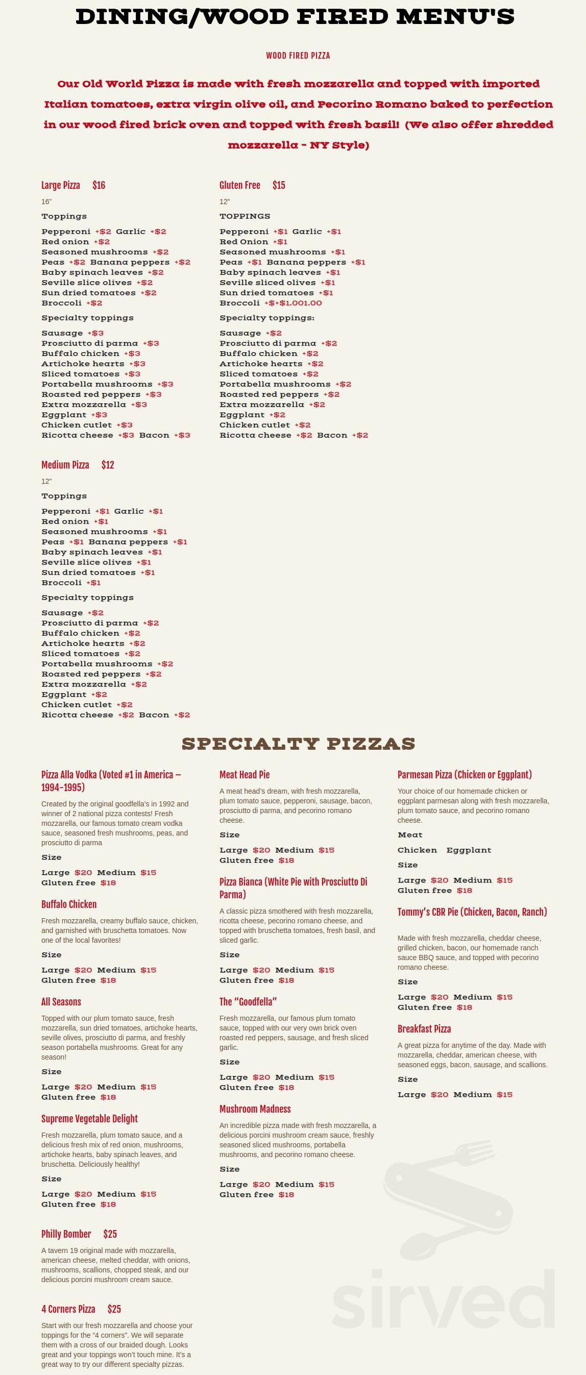 The Tavern 19 menu in Hamlin, New York, USA