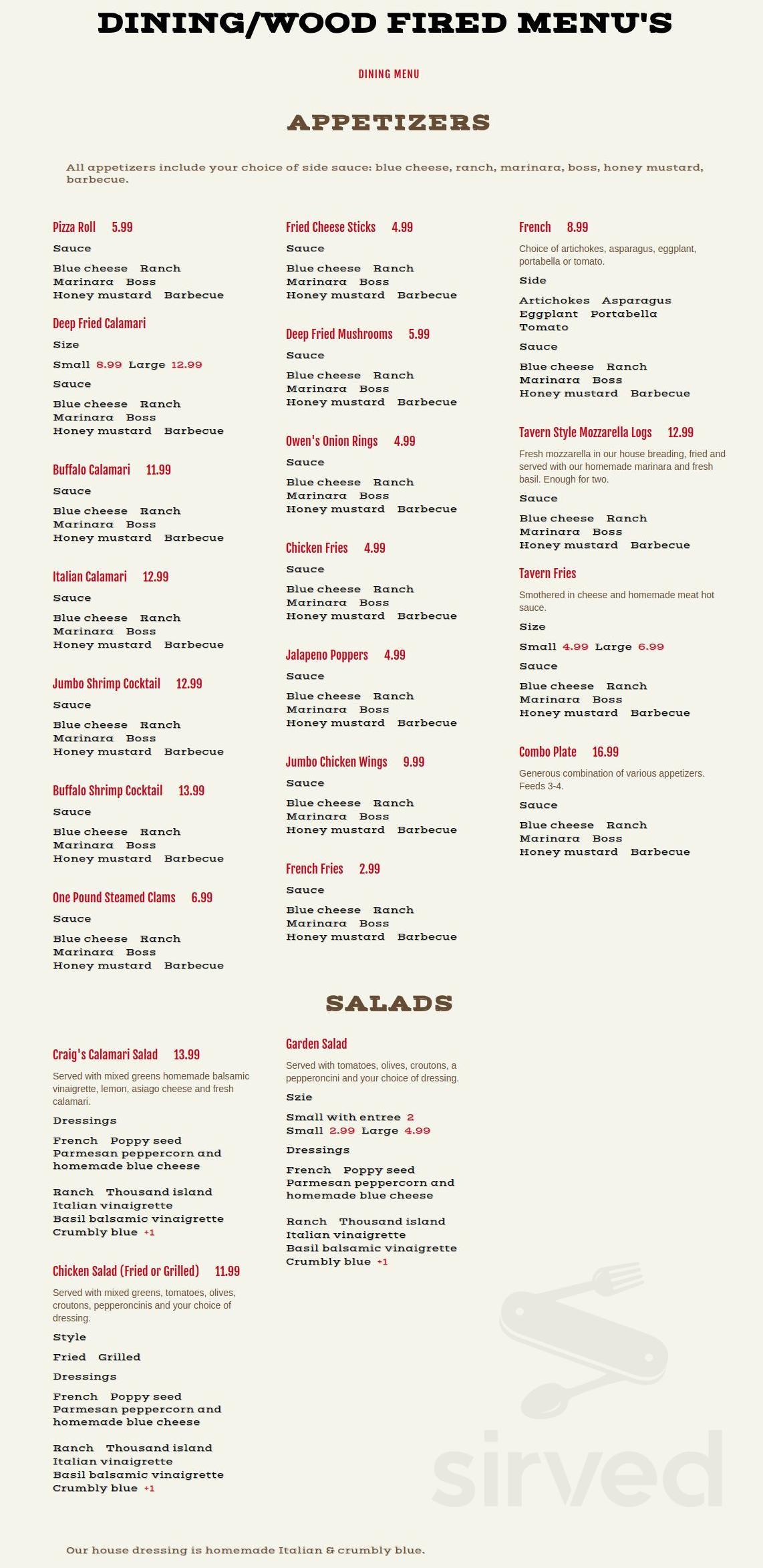 The Tavern 19 menu in Hamlin, New York, USA