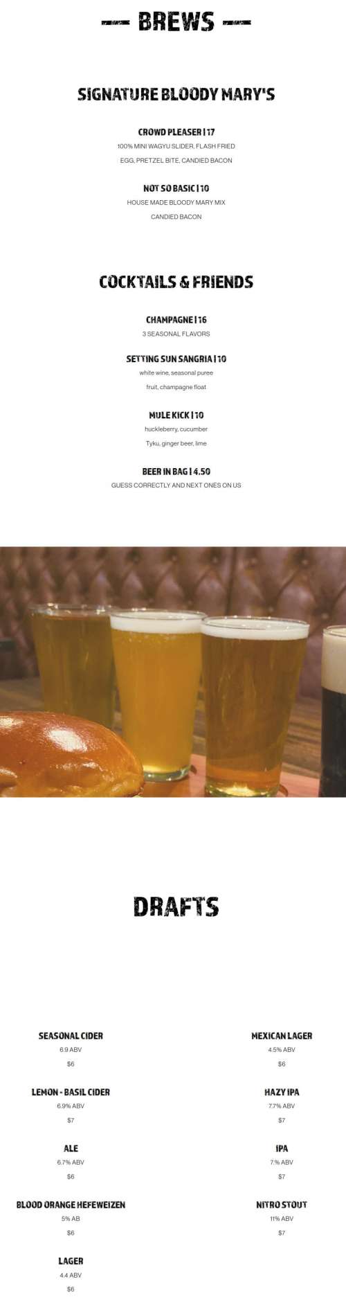 Sid's Garage menu in Meridian, Idaho, USA