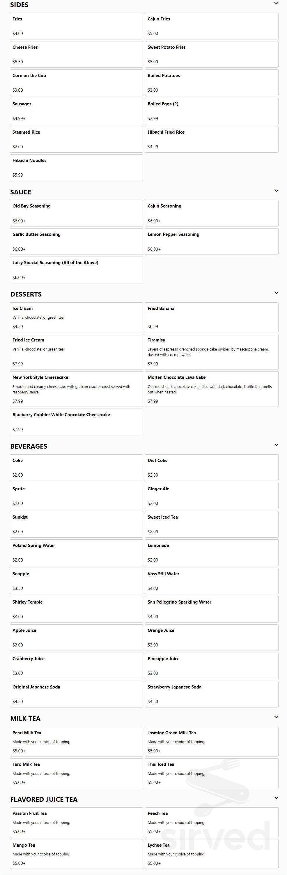 Cajun Boil menu in White Plains, New York, USA