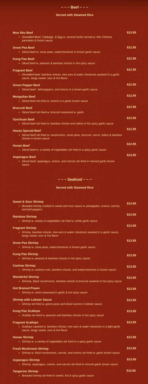 ATan menu in Memphis, Tennessee, USA