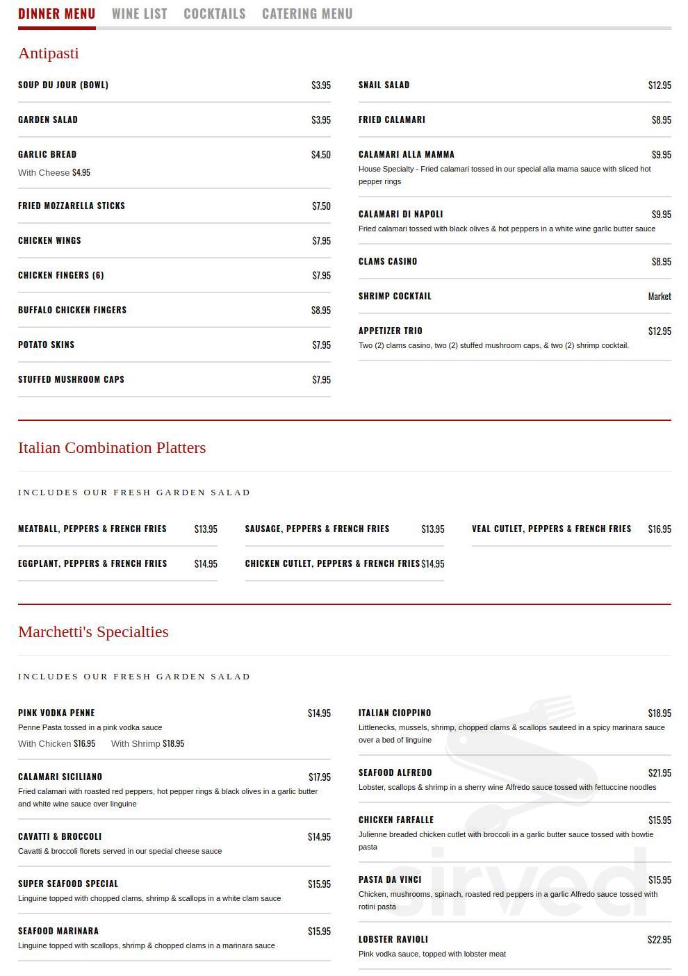 Marchetti's Restaurant menus in Cranston, Rhode Island, United States