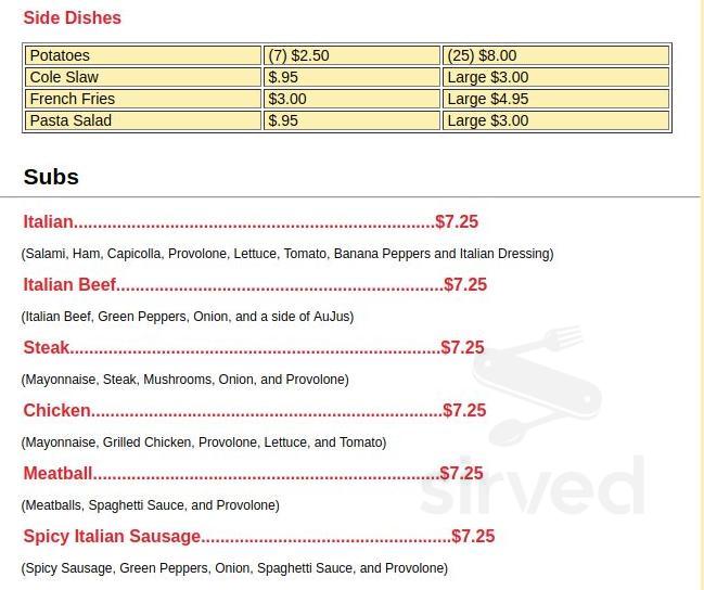 Lindsey's Pizza menu in Canton, Ohio, USA