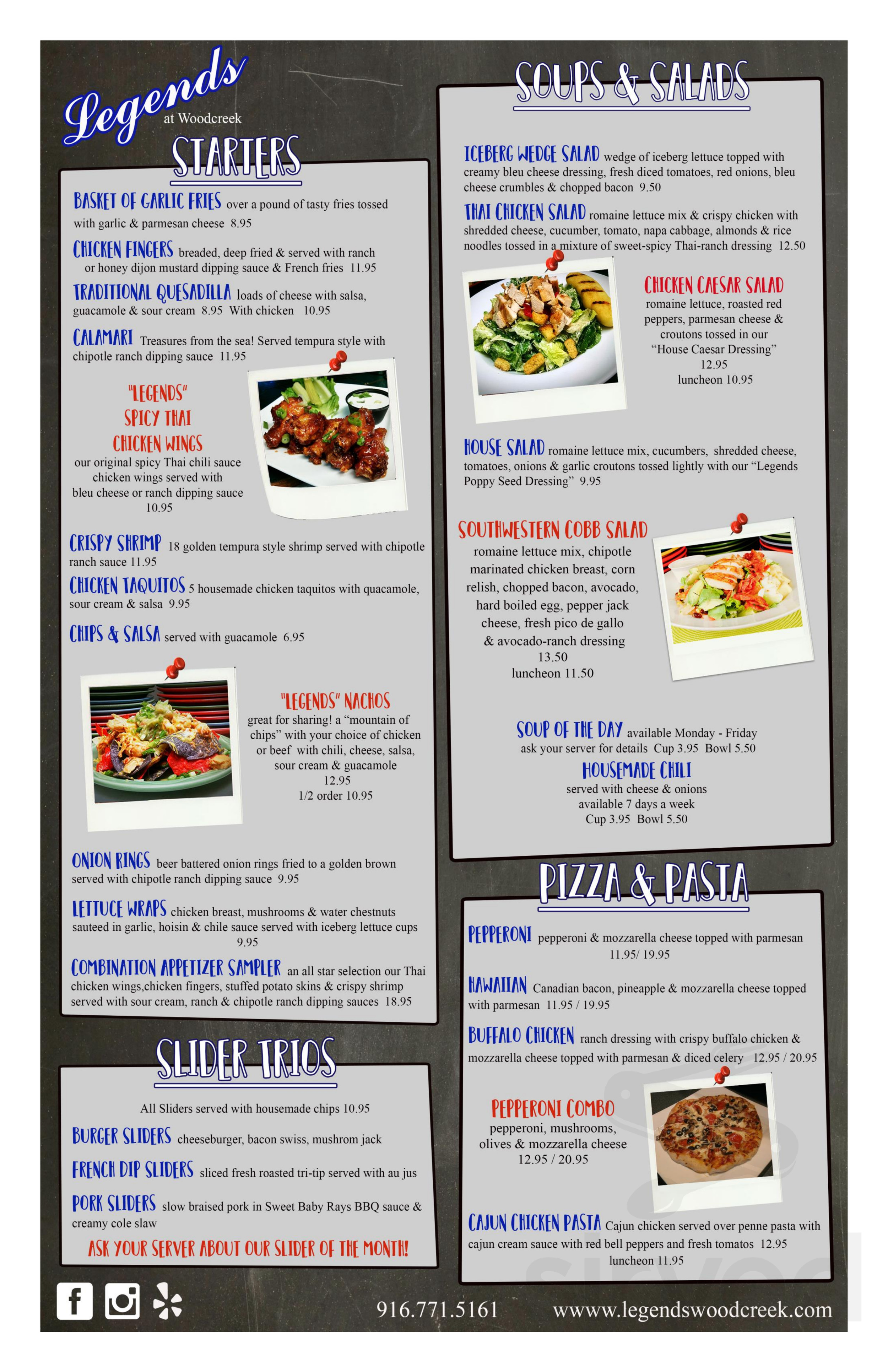 Menu for Legends at Woodcreek Sports Bar & Grill in Roseville, CA | Sirved