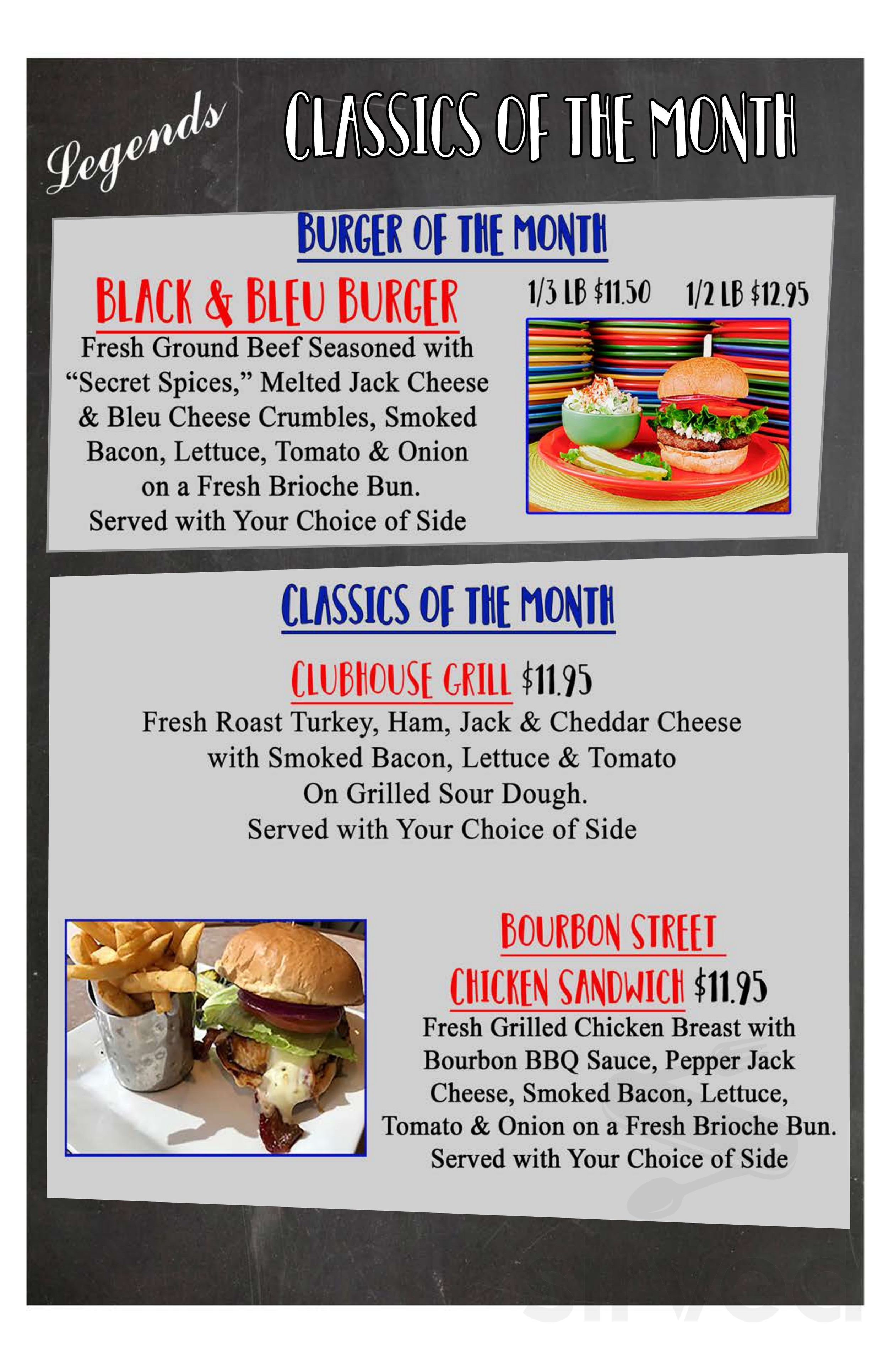 Menu for Legends at Woodcreek Sports Bar & Grill in Roseville, CA | Sirved