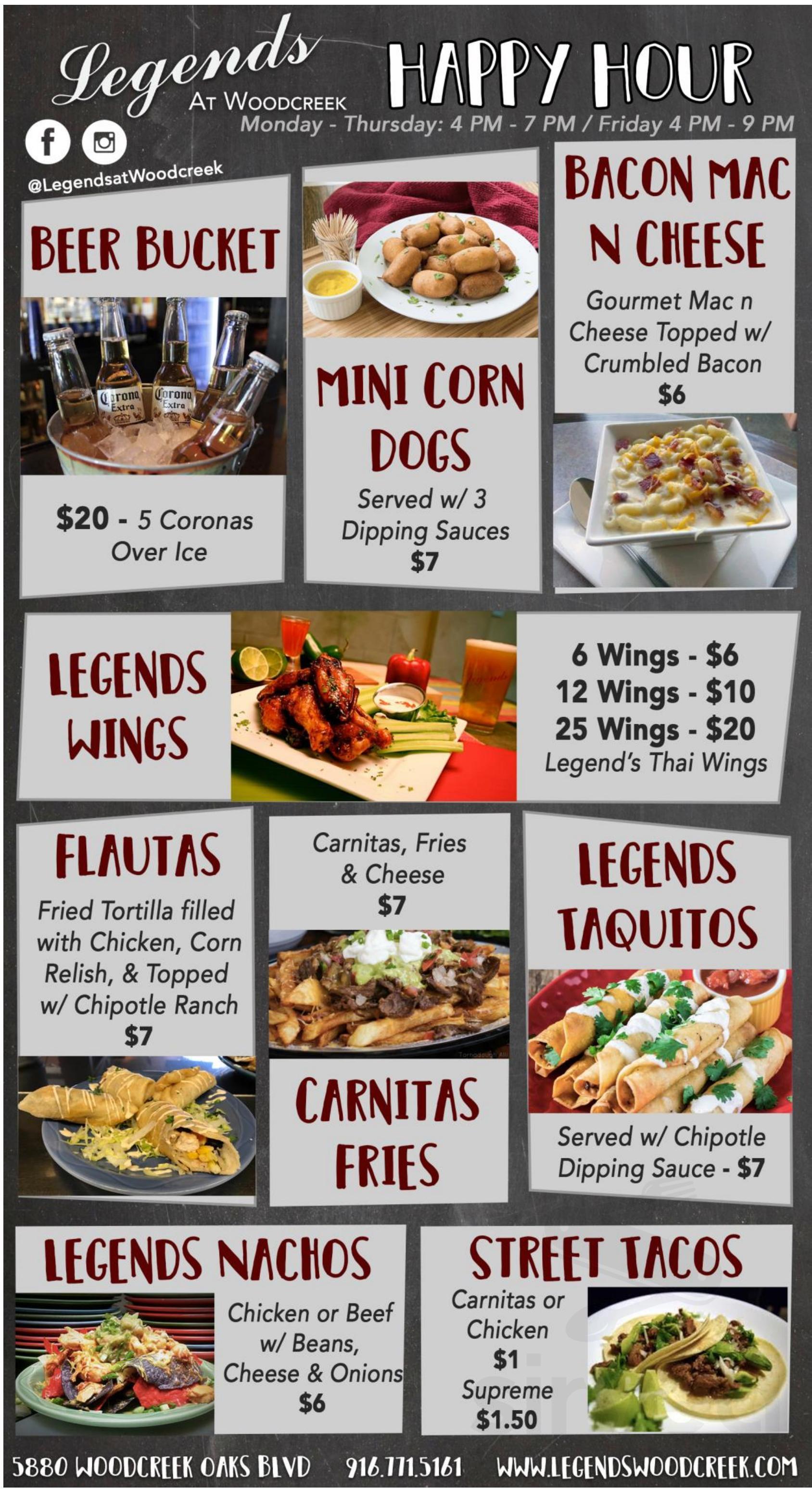 Menu for Legends at Woodcreek Sports Bar & Grill in Roseville, CA | Sirved