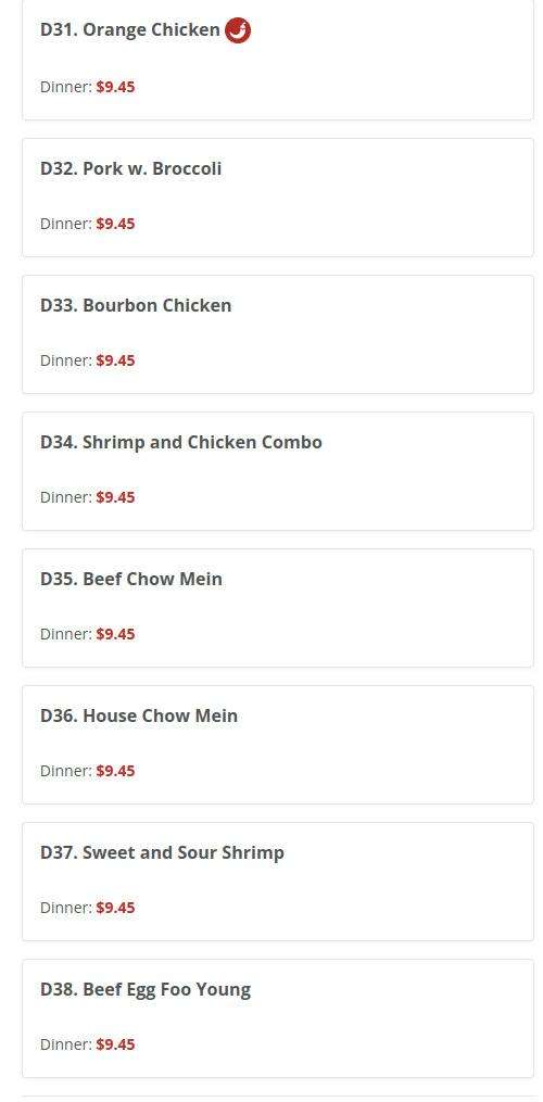 No.1 China menu in Orange Park, Florida, USA