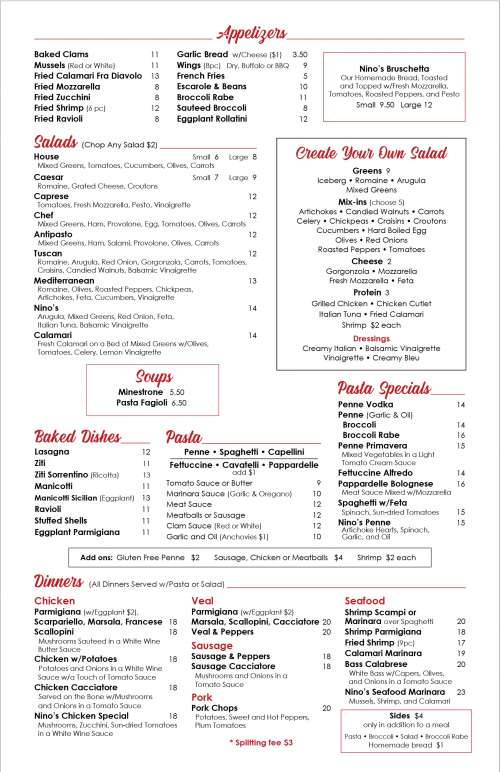 Nino's menu in Darien, Connecticut, USA