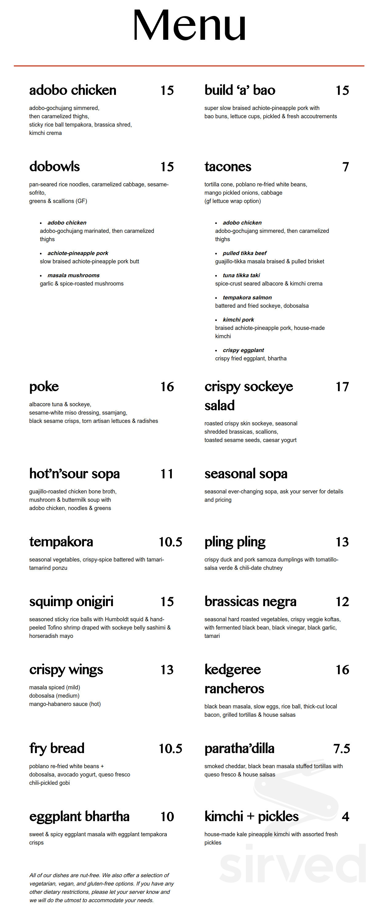 dobosala cantina & ride thru menu in Victoria, British Columbia