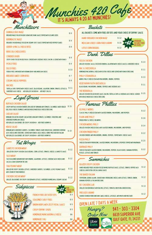 Munchies 420 cafe menu in sarasota florida usa