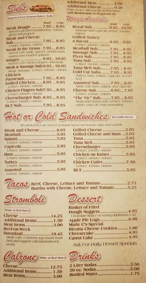 Sammy's Buffalo Pizzeria and Pasta (Colvin Ave.) menu in Buffalo, New