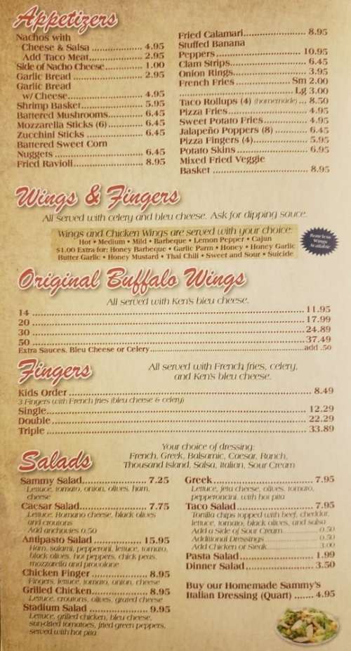Sammy's Buffalo Pizzeria and Pasta (Colvin Ave.) menu in Buffalo, New