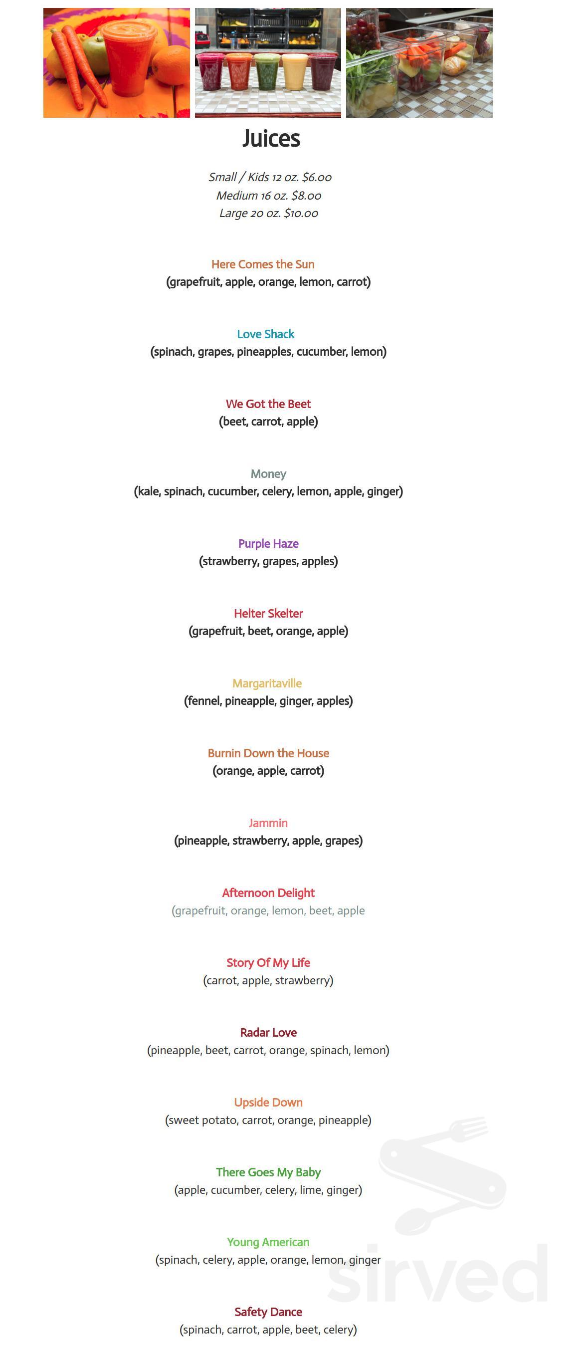 Jacq n Diane's Juice Box drink menu in Holly, Michigan