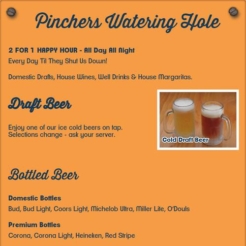 Pinchers menu in Tampa, Florida, USA