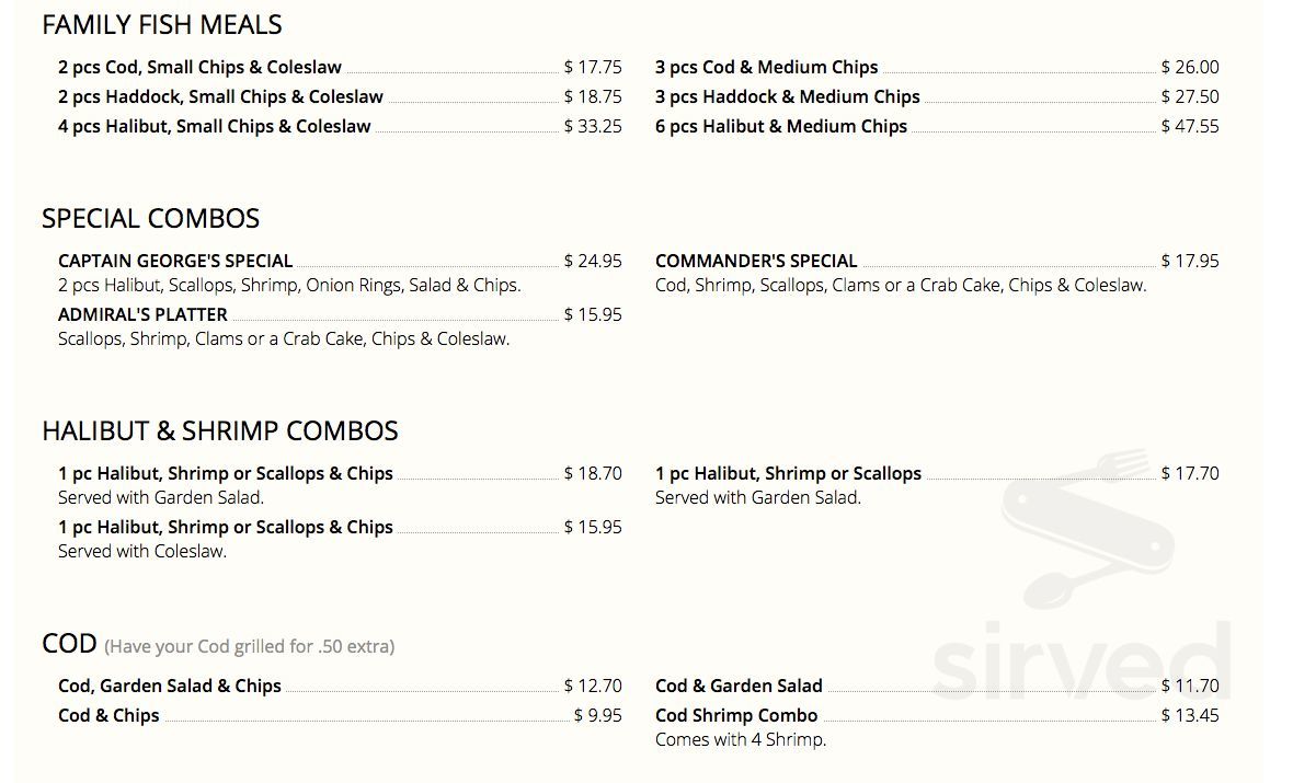 Menu - Cornwall ON's Captain George's Fish & Chips Cornwall | Sirved