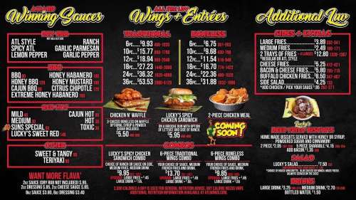 ATL Wings menu in Tucson, Arizona, USA