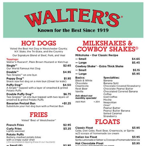 Walter's Hot Dogs menu in Stamford, Connecticut, USA