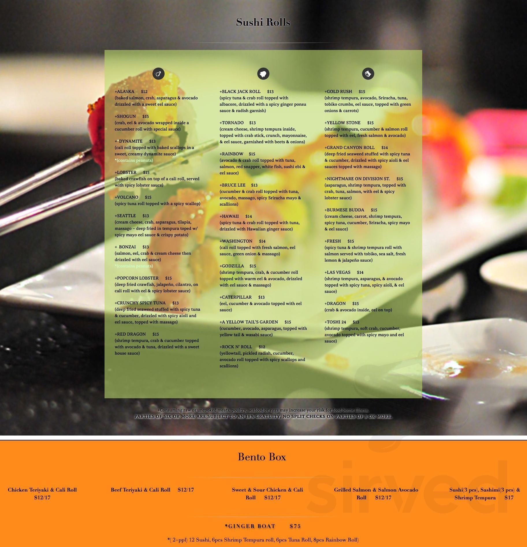 Ginger Asian Bistro menu in Spokane, Washington, USA