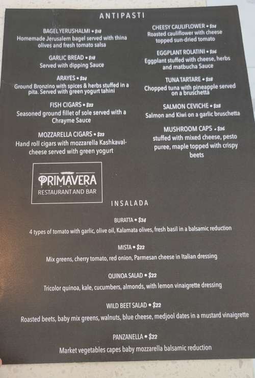 PRIMAVERA RESTAURANT BAR Menu In Deal New Jersey USA PRIMAVERA RESTAURANT BAR Menu In Deal New Jersey USA