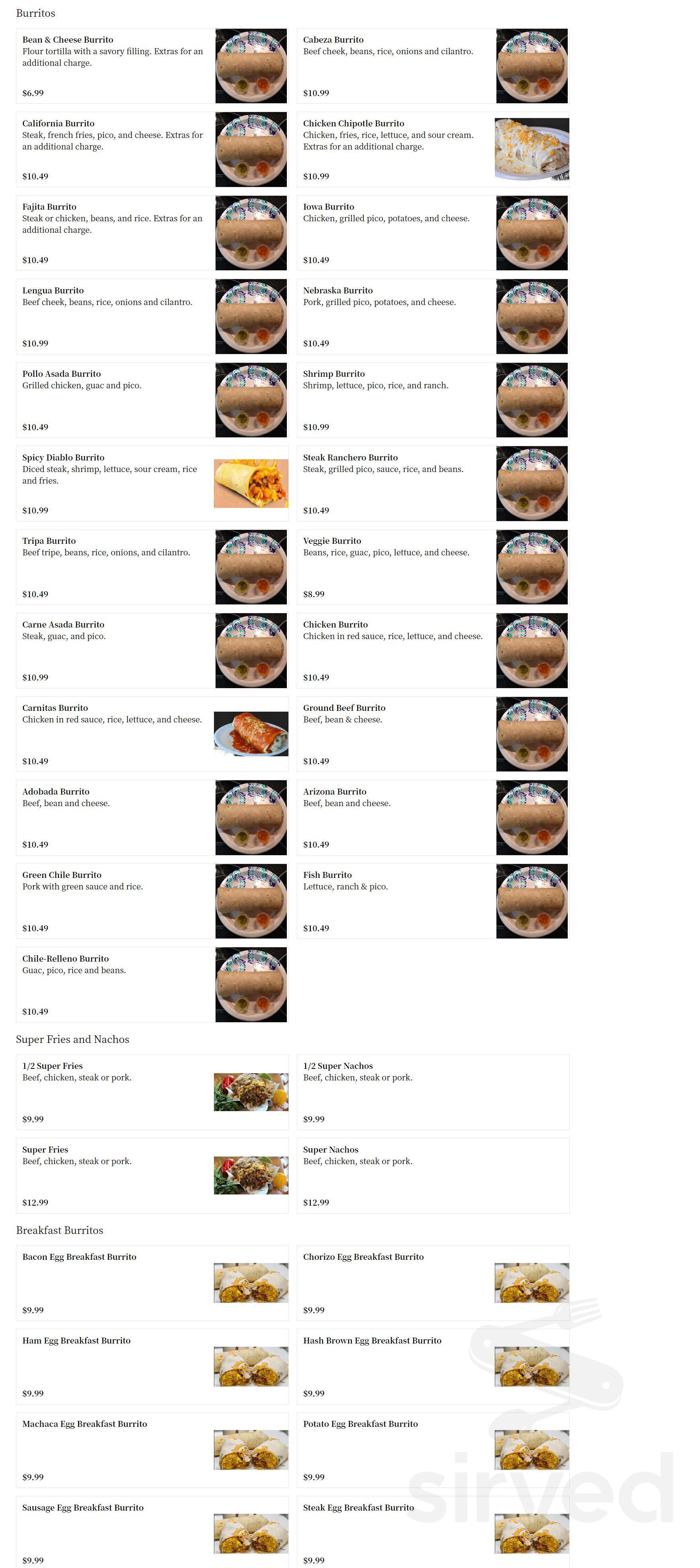 Menu for Abelardo's Mexican fresh in Springfield, IL | Sirved
