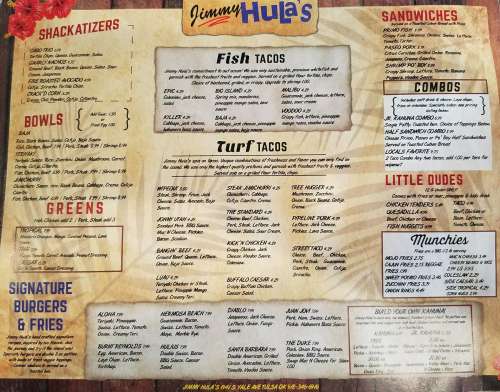Jimmy Hula's menu in Tulsa, Oklahoma, USA