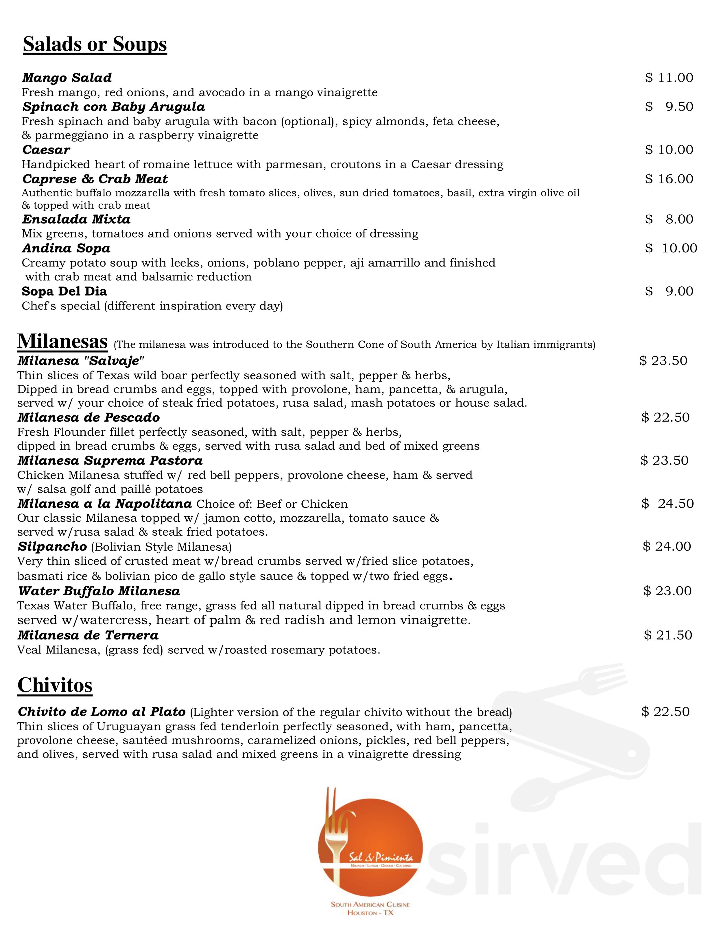 Sal y Pimienta Kitchen menu in Houston, Texas, USA