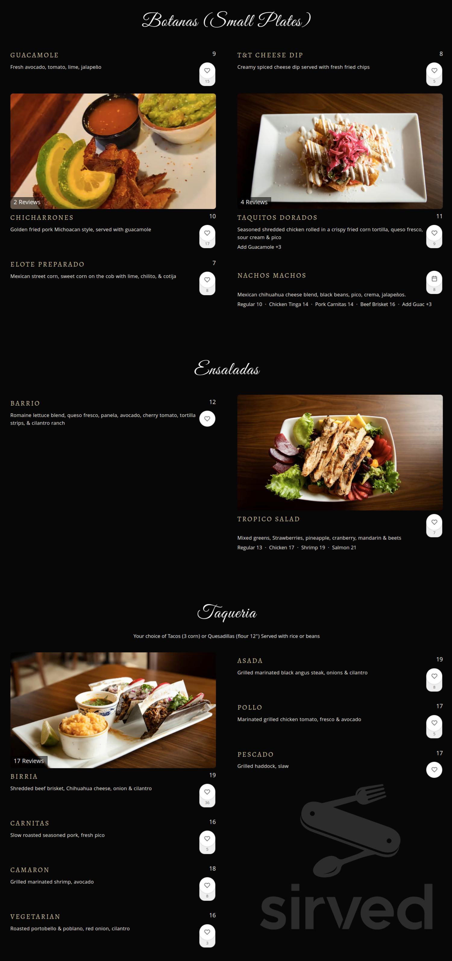 Tacos Tequila Mexican Cocina menu in Fitchburg, Massachusetts, USA