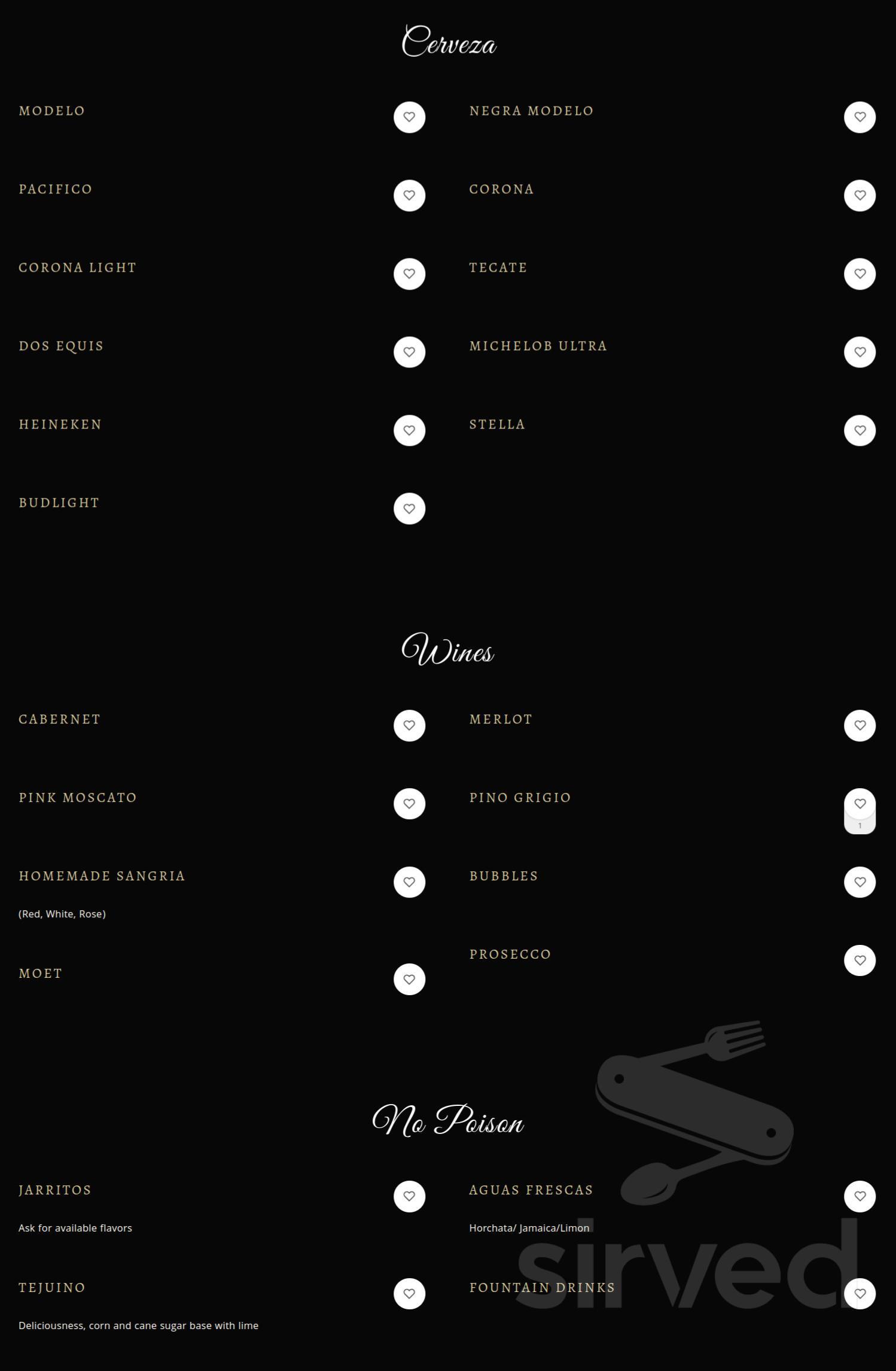 Tacos Tequila Mexican Cocina menu in Fitchburg, Massachusetts, USA