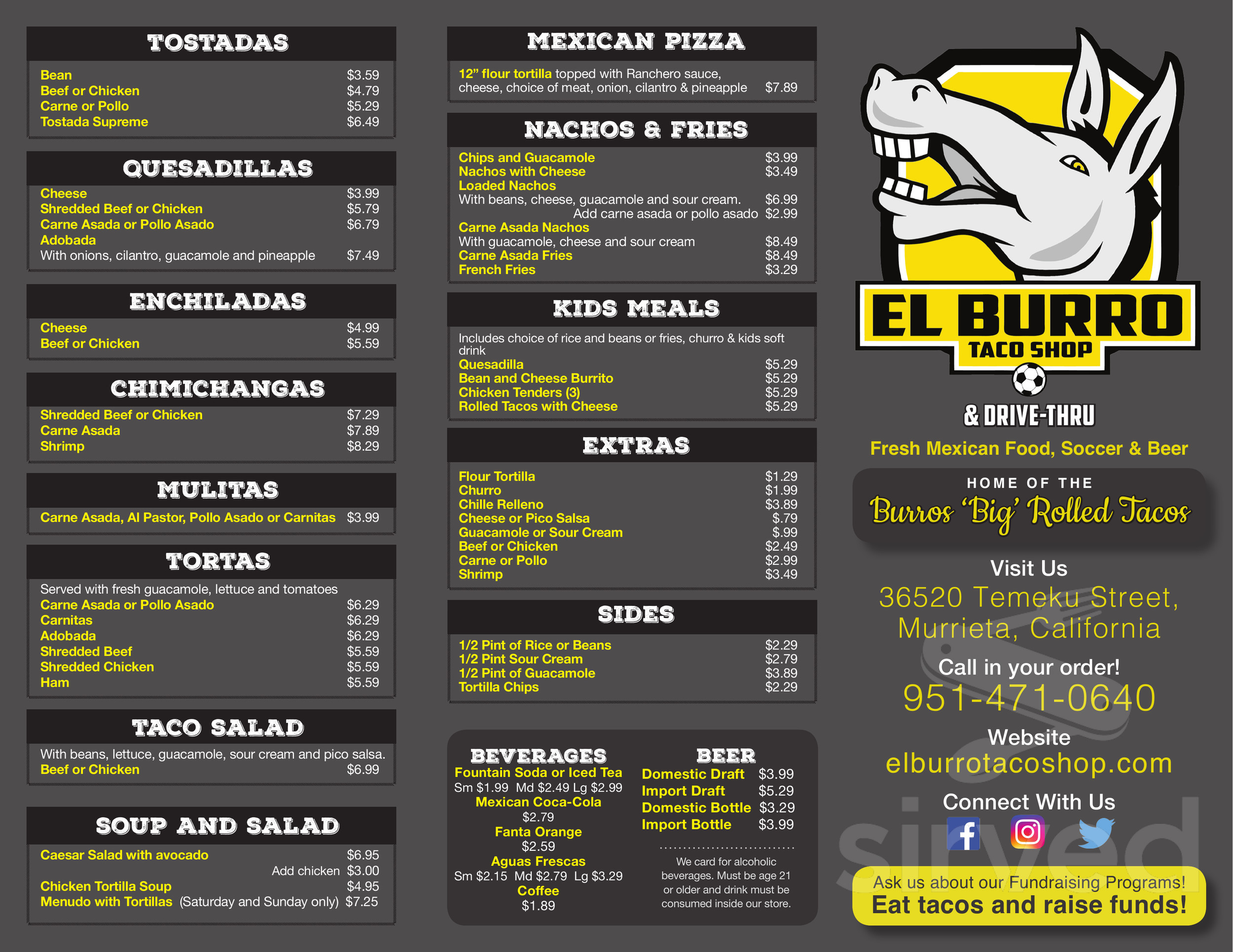 El Burro Taco Shop menu in Wildomar, California