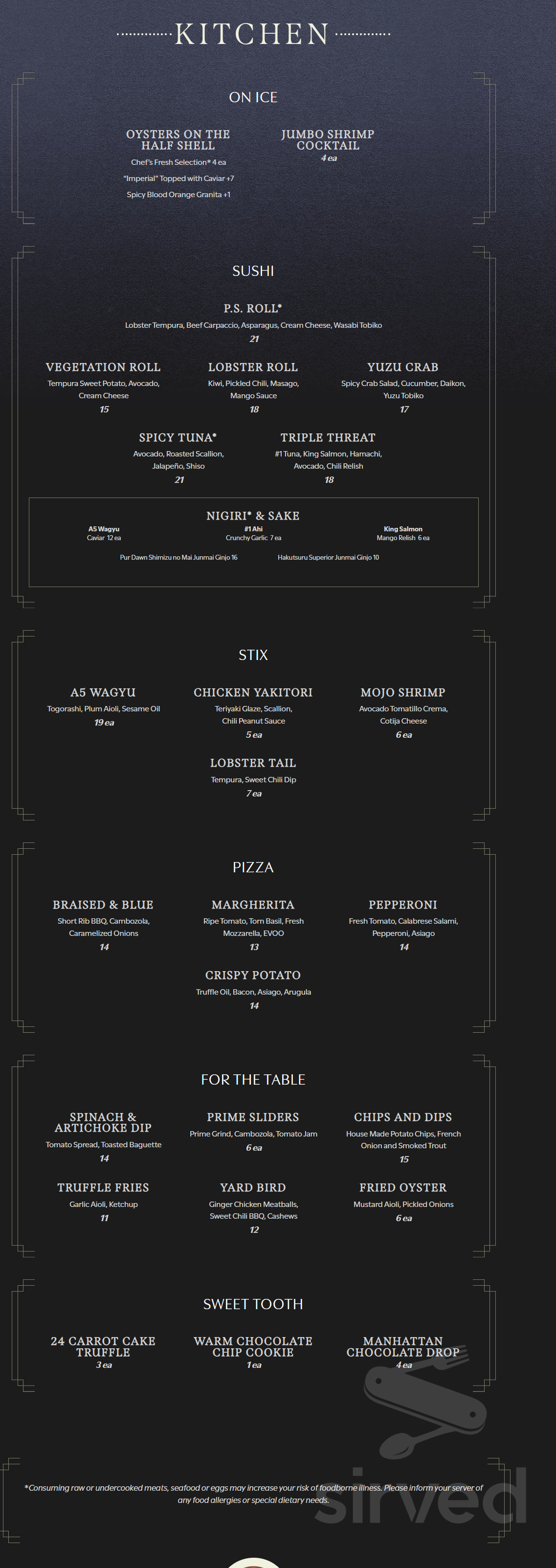 Prime Social menu in Kansas City, Missouri, USA