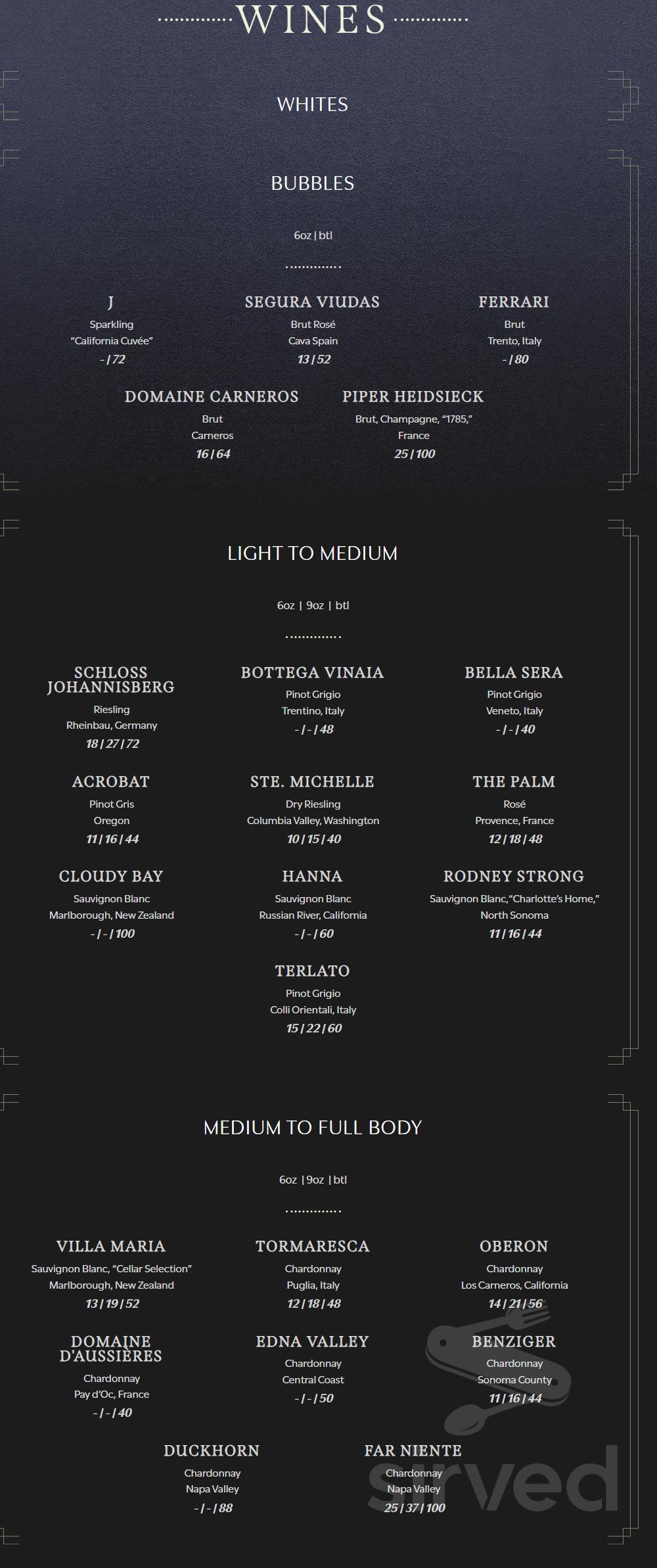 Prime Social menu in Kansas City, Missouri, USA