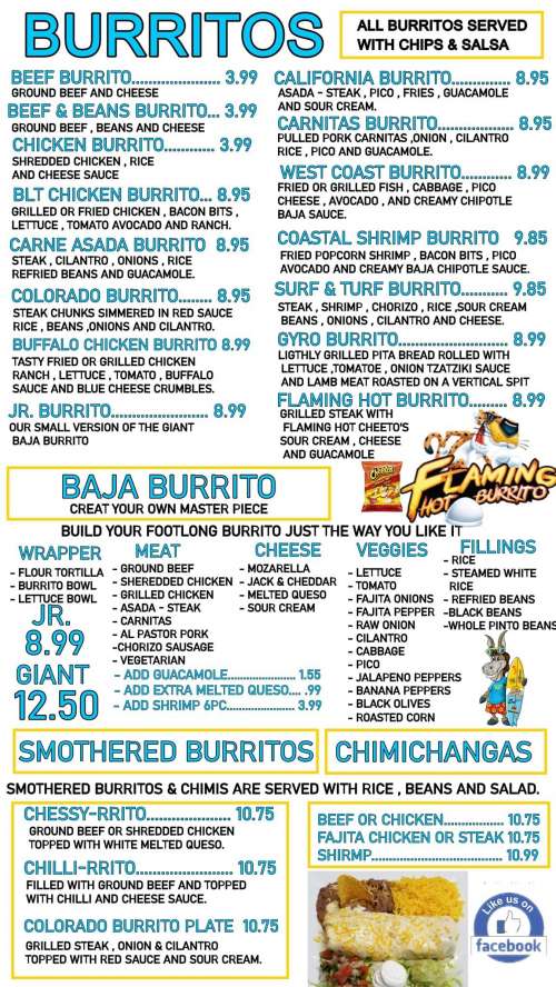 West Coast Burrito Mexican food menu in Horn Lake, Mississippi, USA