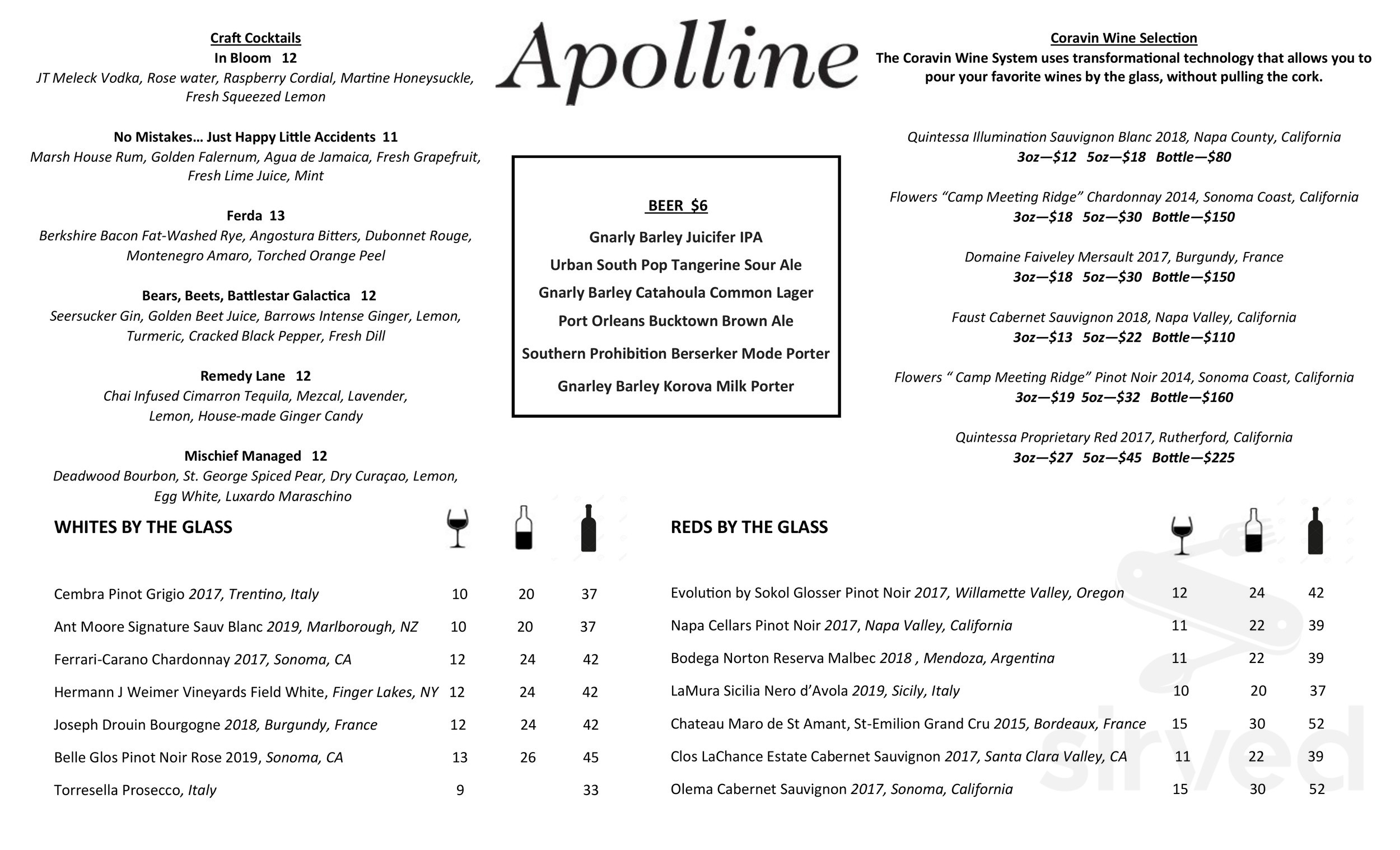 Menu - New Orleans LA's Apolline | Sirved