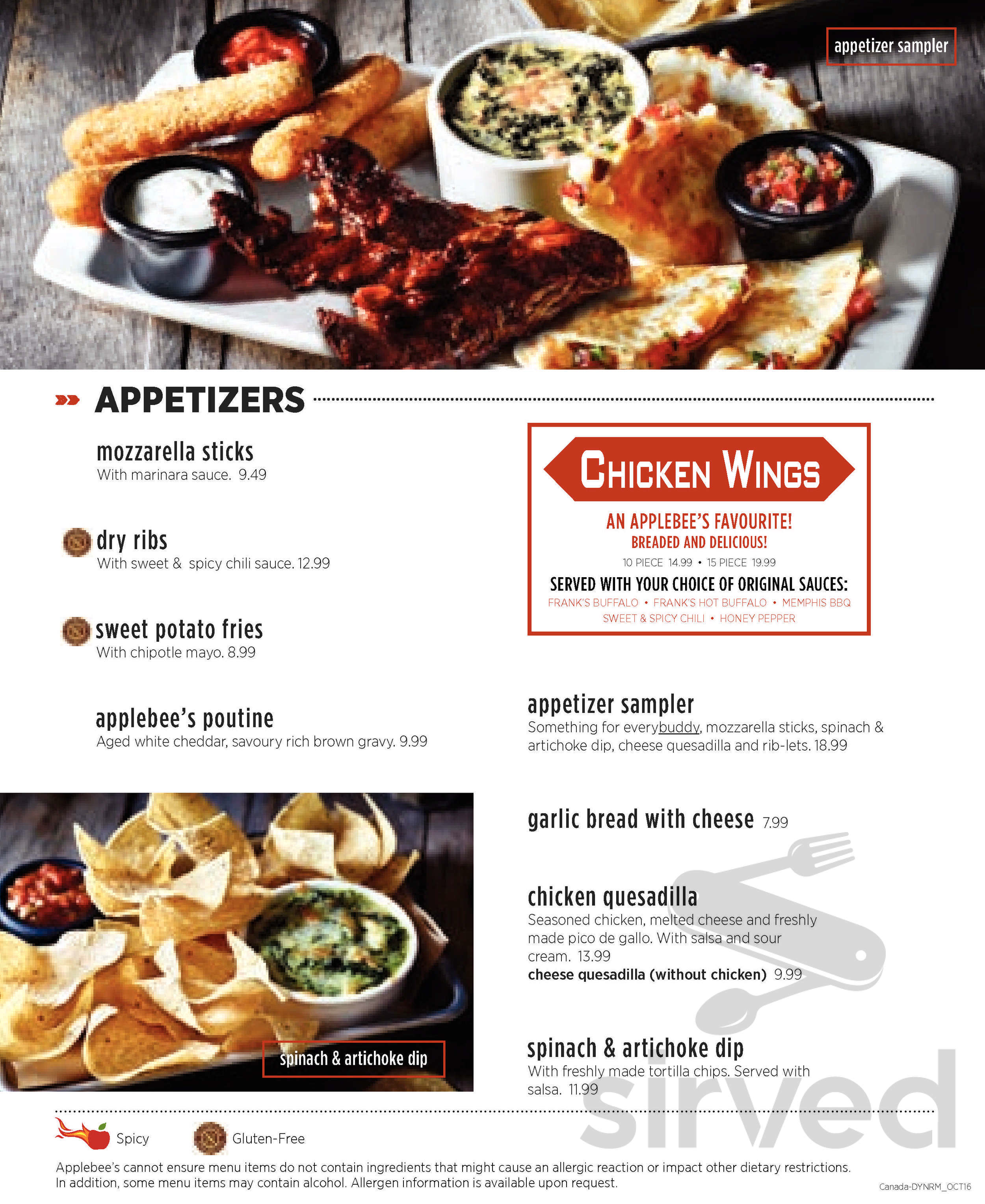 Applebee s Menus In Calgary Alberta Canada