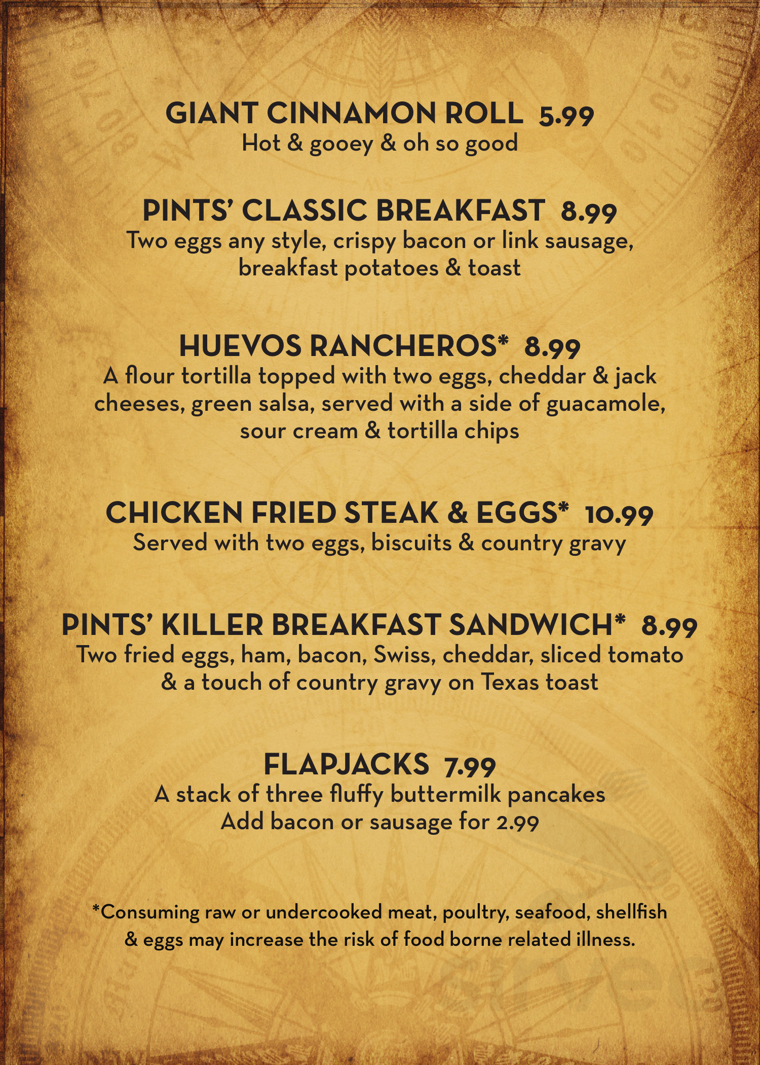 Pints Brewery menu in Laughlin, Nevada, USA