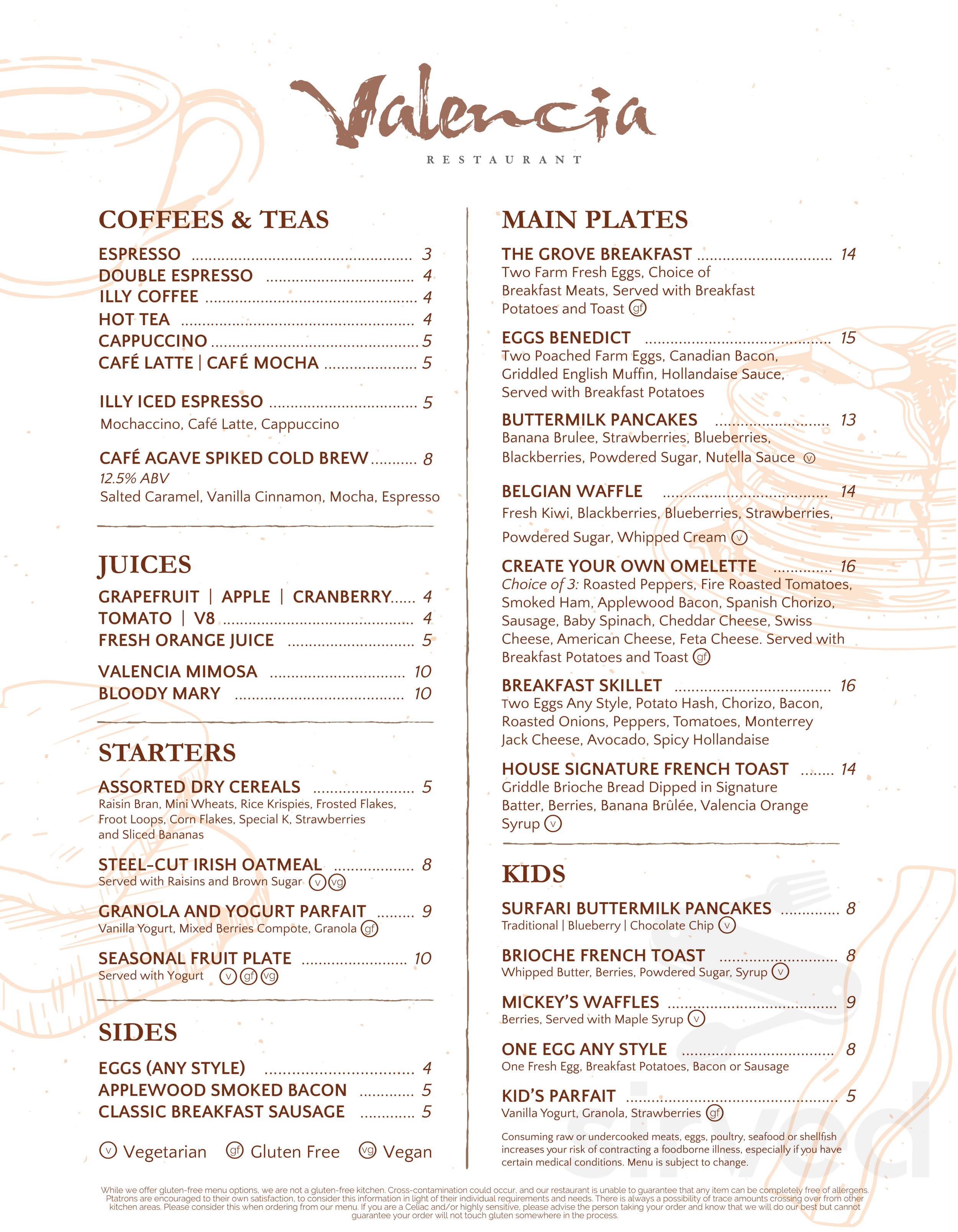 Valentea Menu Valencia Restaurant menus in Winter Garden, Florida, United States