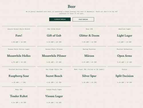 Meanwhile Brewing menu in Austin, Texas, USA