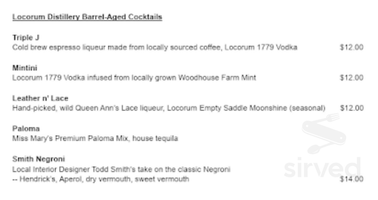 Locōrum Distillery menu in Warrenton, North Carolina, USA