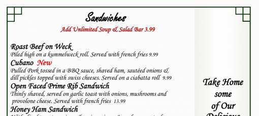 Menu for Fieldstone Country Inn in Lockport, NY | Sirved