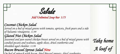 Menu for Fieldstone Country Inn in Lockport, NY | Sirved