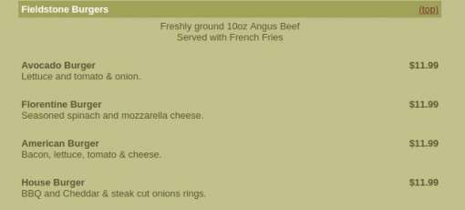Menu for Fieldstone Country Inn in Lockport, NY | Sirved