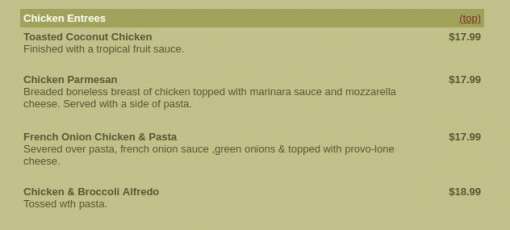 Menu for Fieldstone Country Inn in Lockport, NY | Sirved