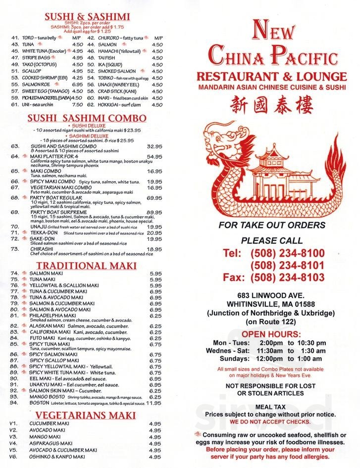 New China Pacific menus in Whitinsville, Massachusetts, United States