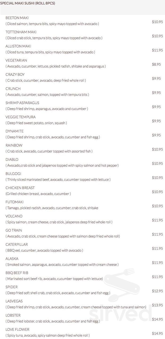 Menu - Thornton ON's The Sushi Chef | Sirved